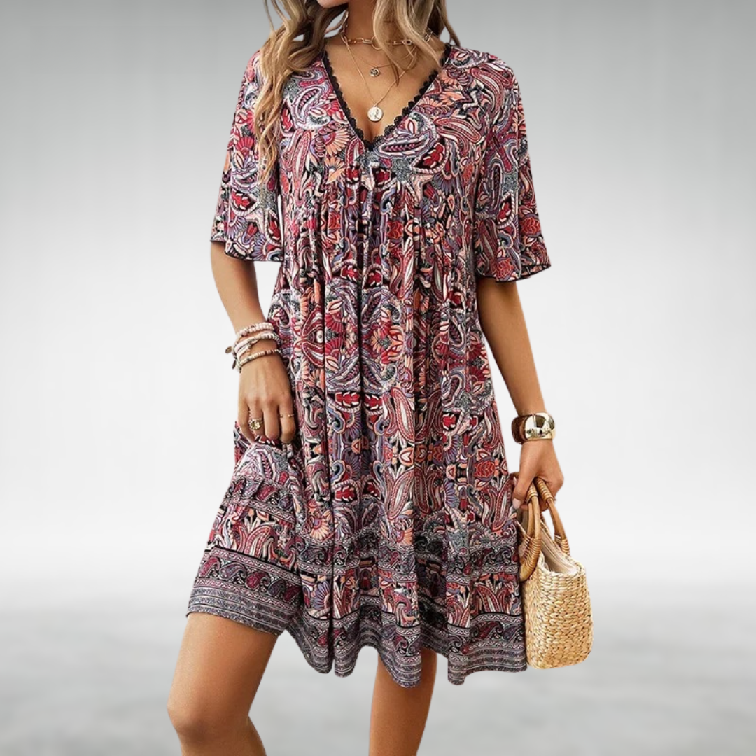womens-boho-woven-mini-dress-with-paisley-print-and-button-placket-3