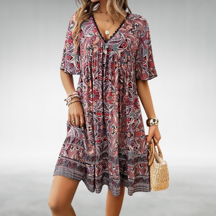 womens-boho-woven-mini-dress-with-paisley-print-and-button-placket-3