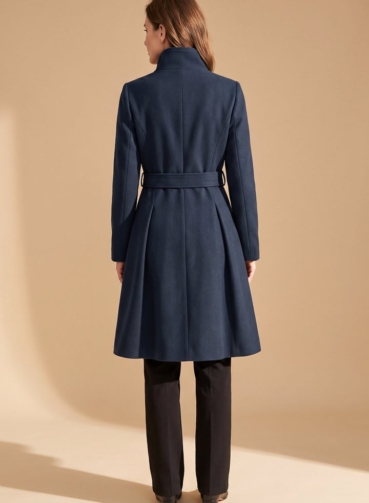 Sylviane | Women's Double-Breasted Pleated A-Line Coat with Gold Buttons
