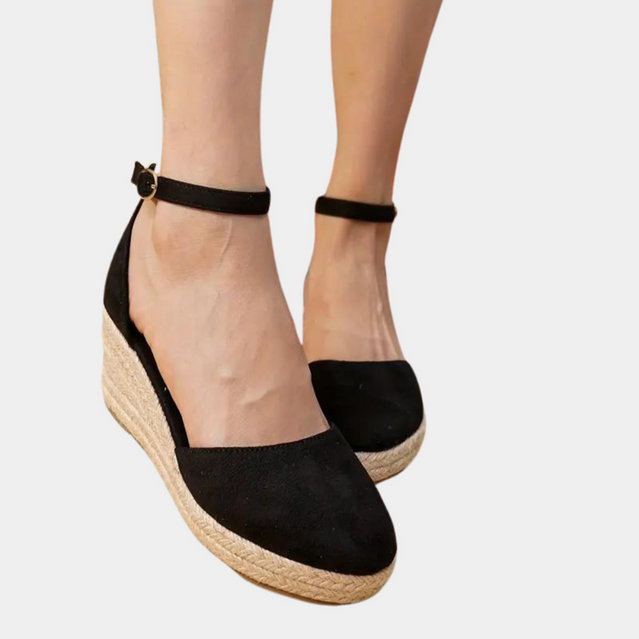 womens-dressy-canvas-wedge-heels-with-buckle-strap-and-closed-toe-4