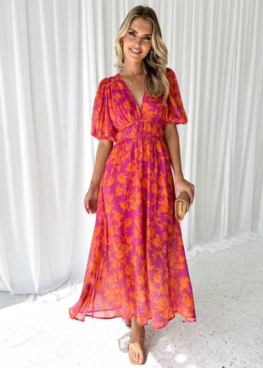 womens-floral-chiffon-midi-dress-with-v-neck-and-puff-sleeves-4