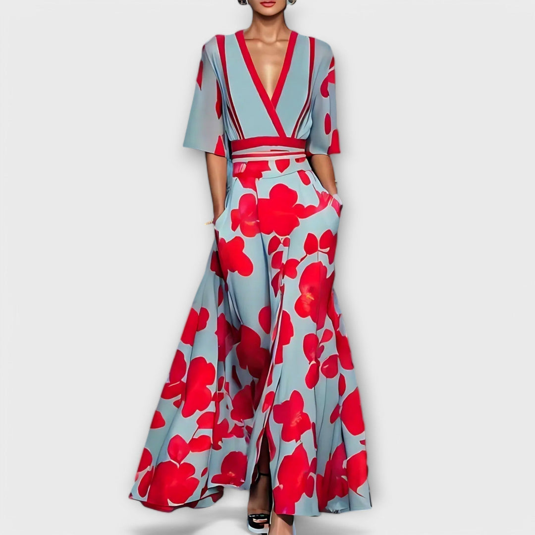 womens-floral-woven-maxi-dress-with-v-neck-and-sash-waist-1