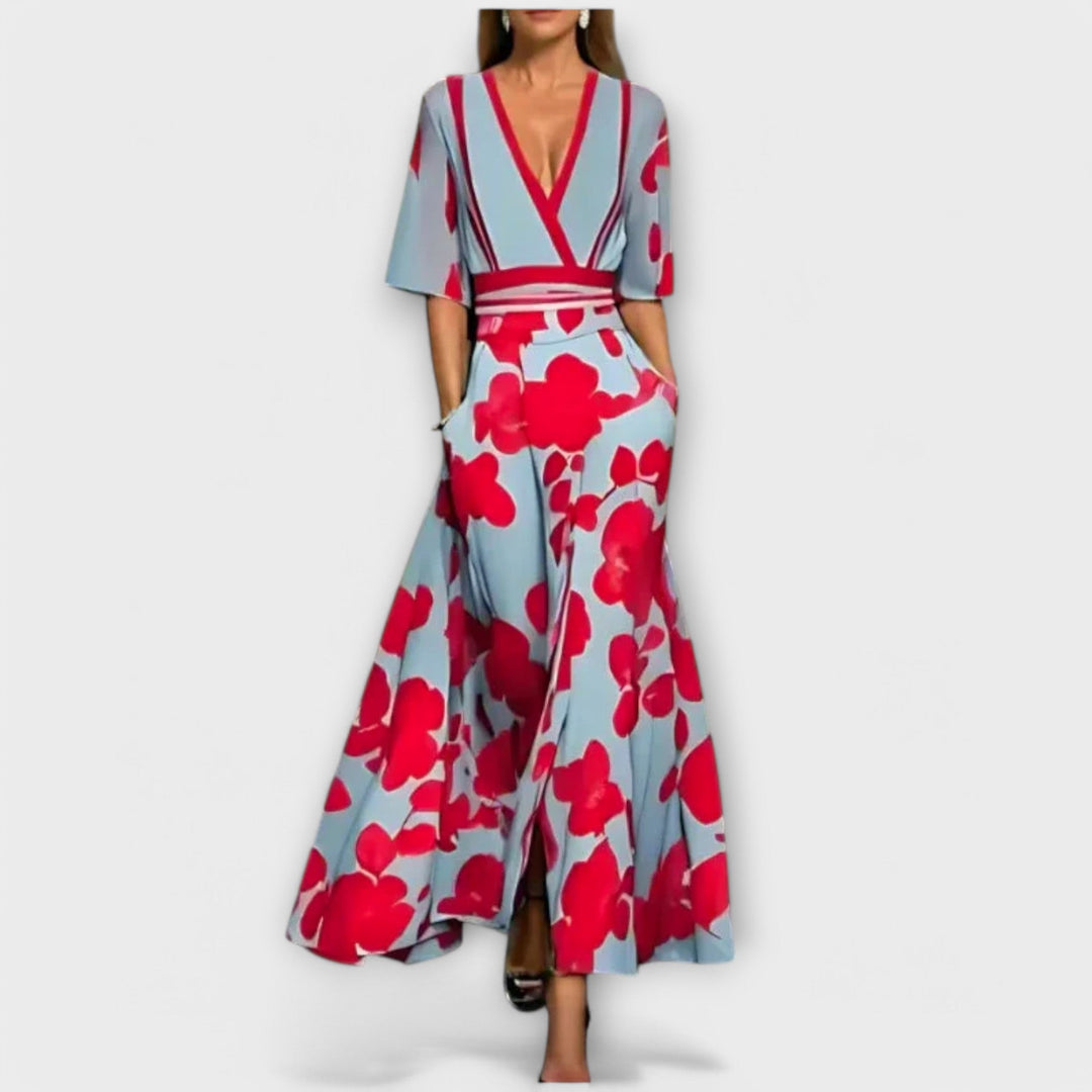 womens-floral-woven-maxi-dress-with-v-neck-and-sash-waist-2