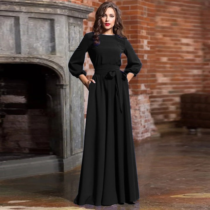 womens-formal-woven-maxi-dress-with-tie-belt-and-gathered-cuffs-3