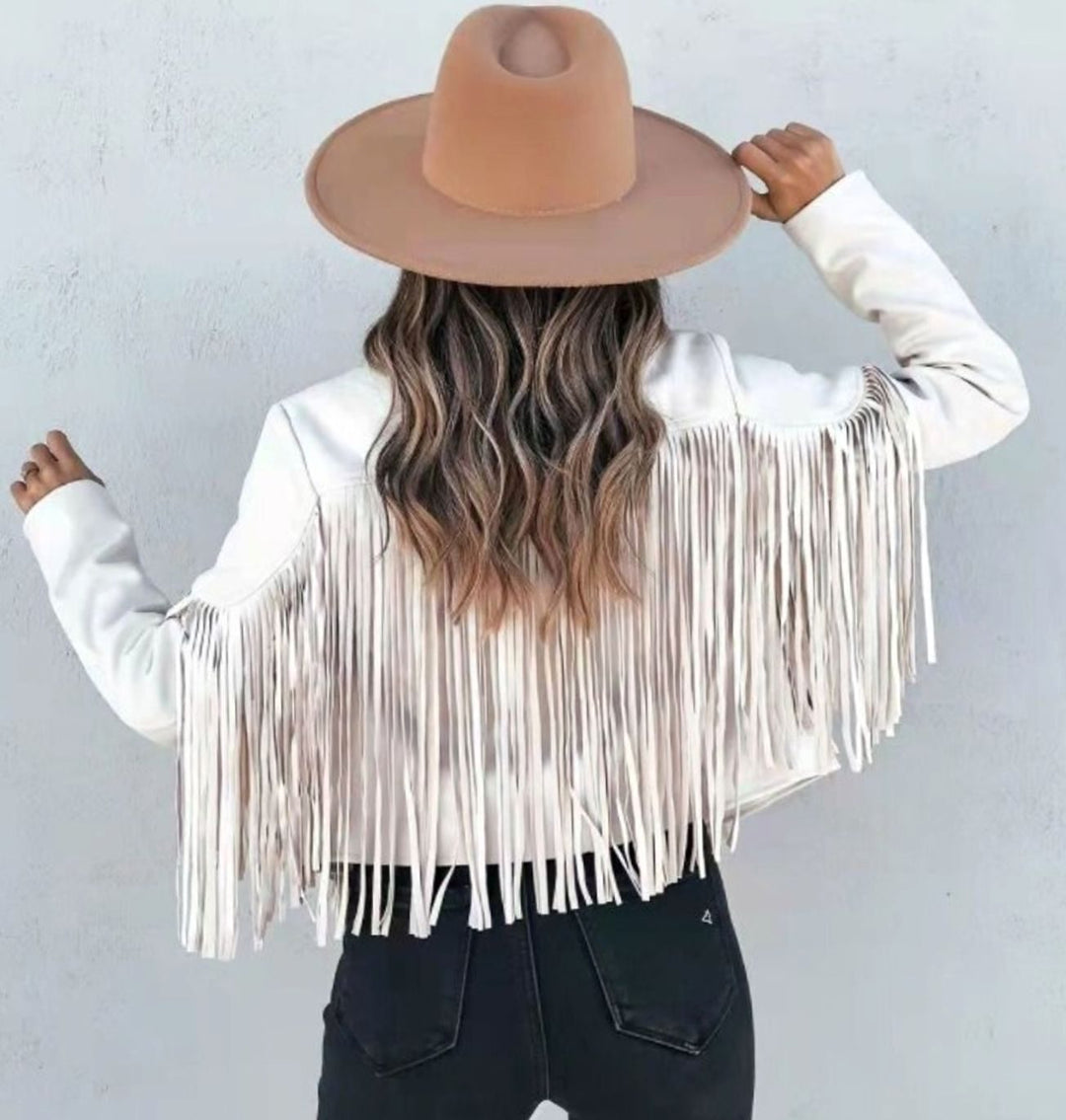 Eulalie | Women's Fringed Cropped Moto Jacket with Zip Front