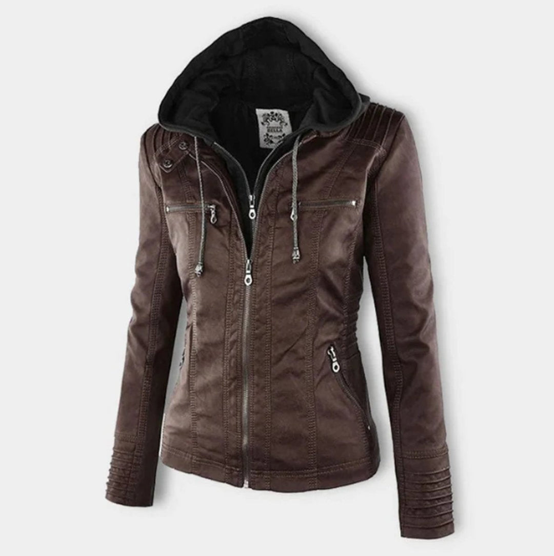 Gabrielle | Women's Hooded Moto Jacket with Zip Front