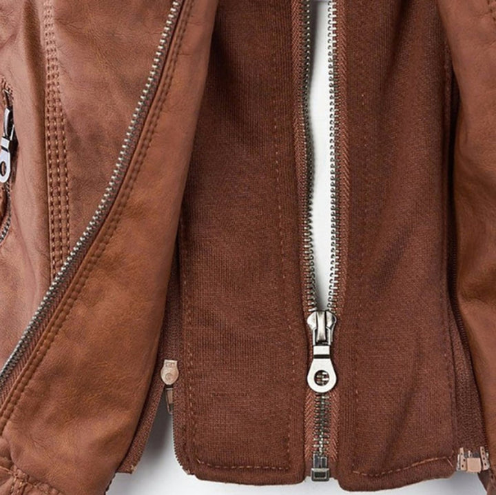 Gabrielle | Women's Hooded Moto Jacket with Zip Front