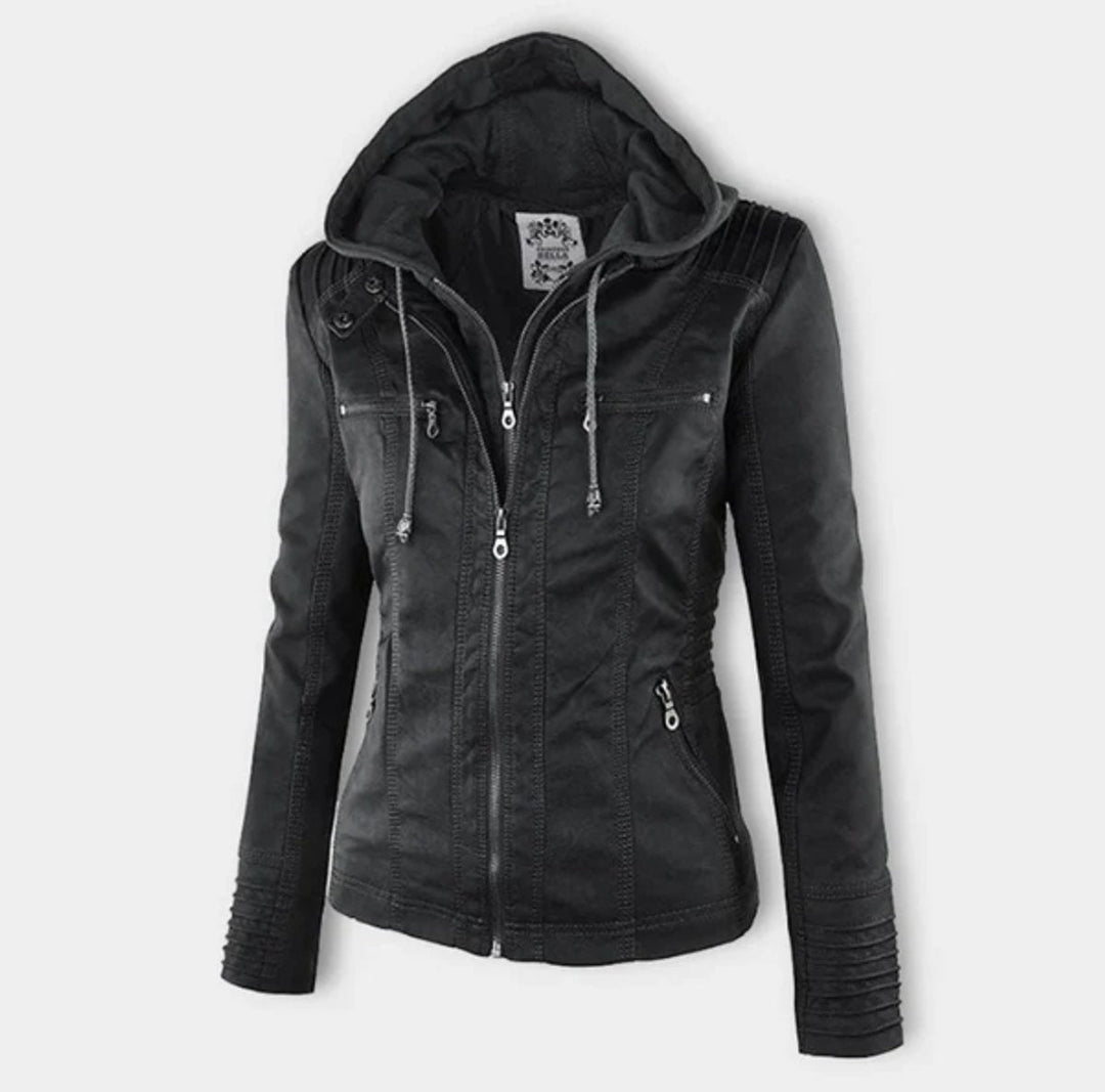 Gabrielle | Women's Hooded Moto Jacket with Zip Front
