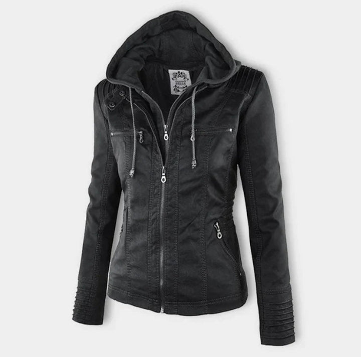 Gabrielle | Women's Hooded Moto Jacket with Zip Front