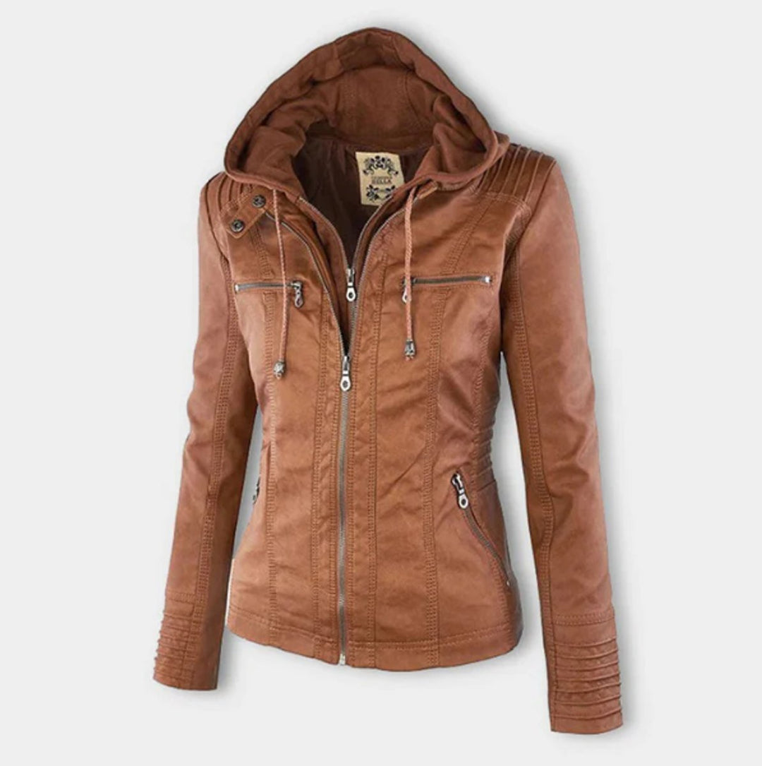 Gabrielle | Women's Hooded Moto Jacket with Zip Front
