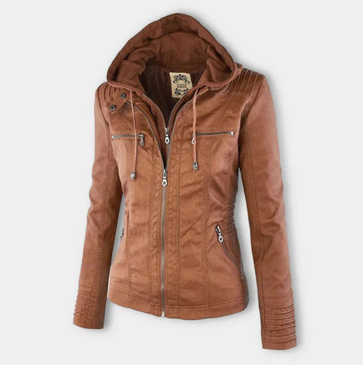 Gabrielle | Women's Hooded Moto Jacket with Zip Front