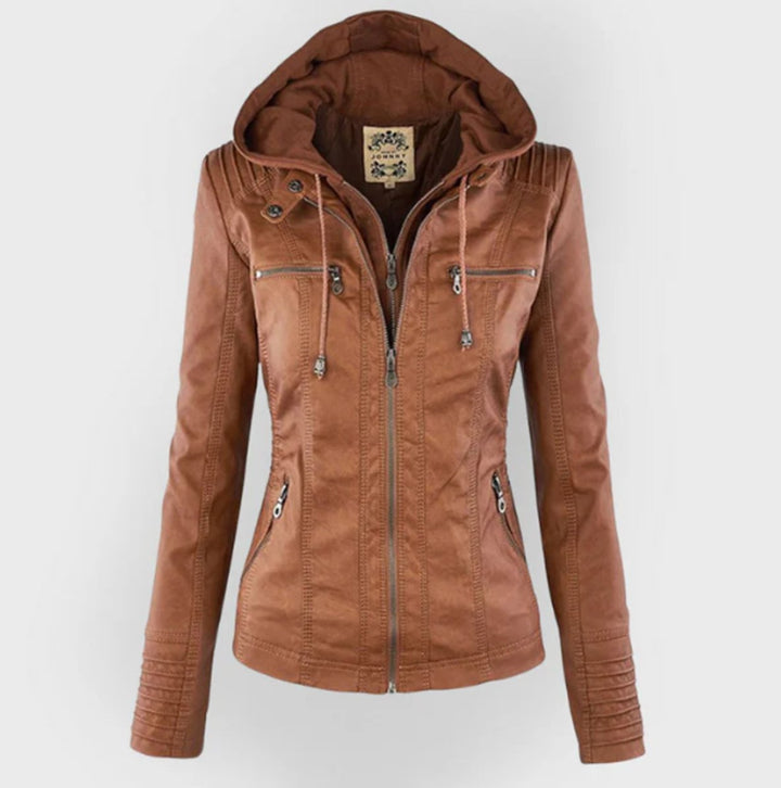 Gabrielle | Women's Hooded Moto Jacket with Zip Front