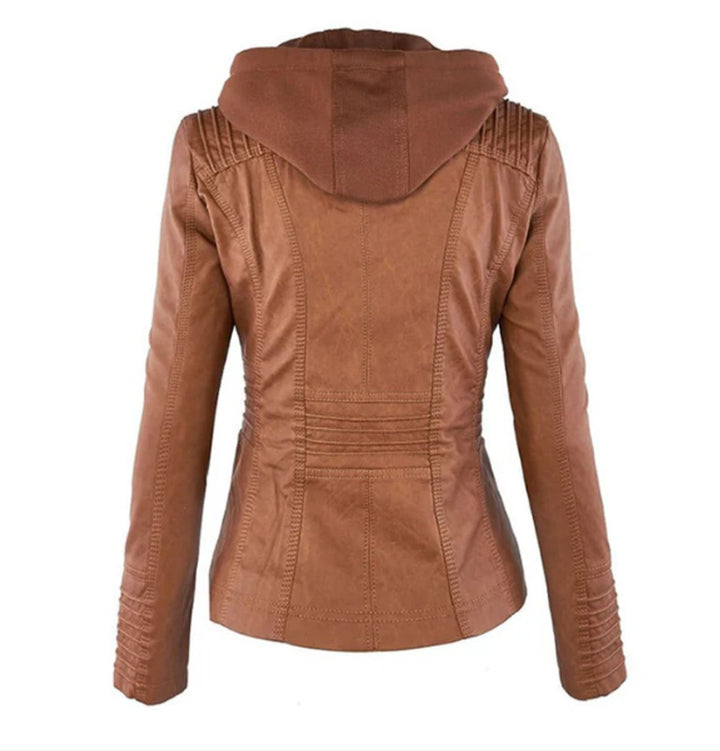Gabrielle | Women's Hooded Moto Jacket with Zip Front