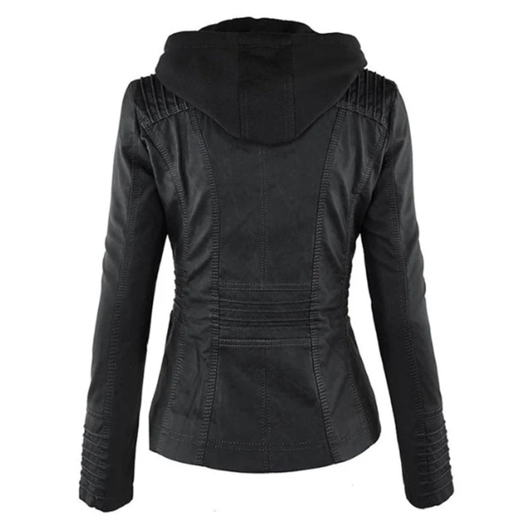 Gabrielle | Women's Hooded Moto Jacket with Zip Front