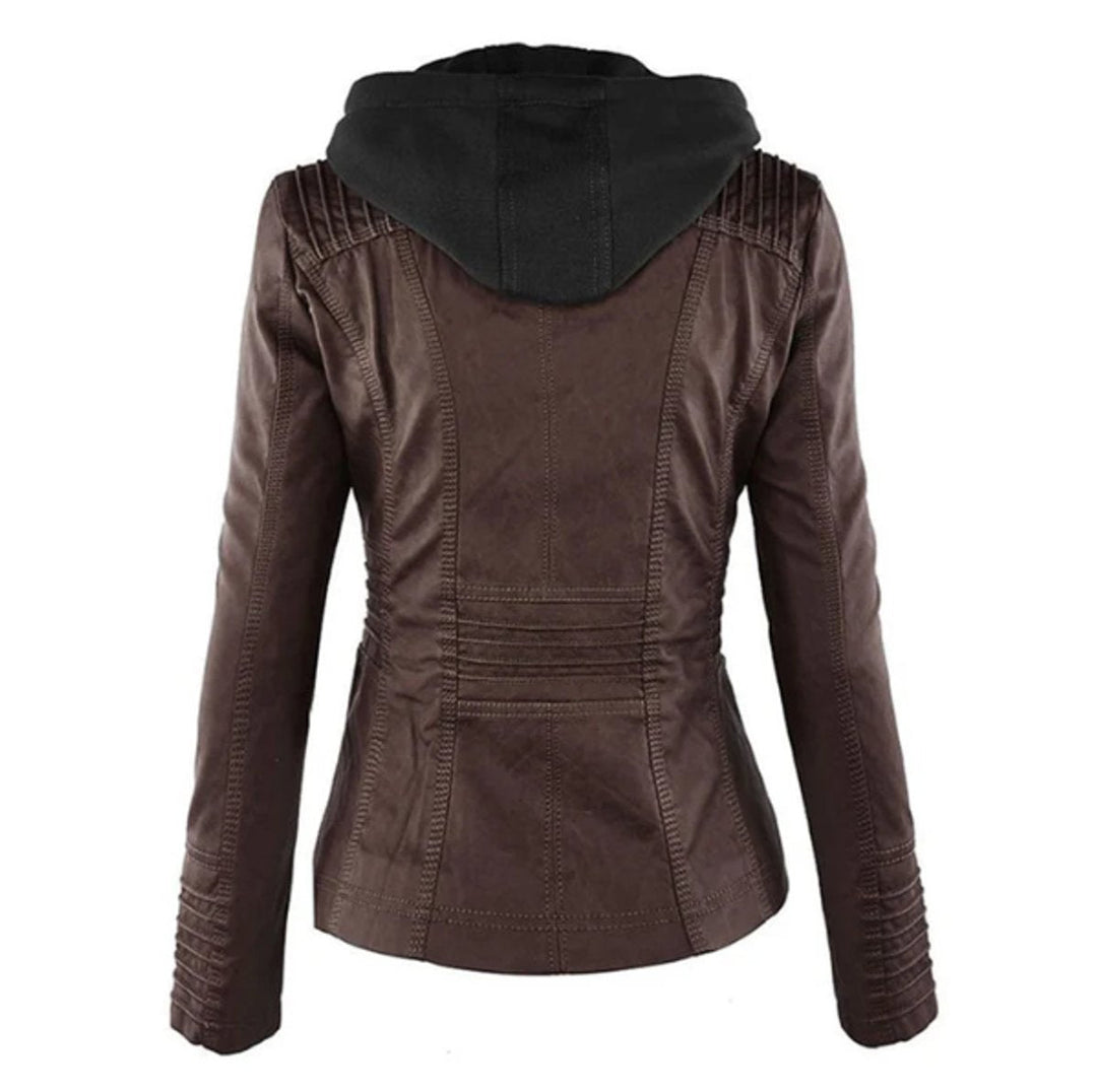 Gabrielle | Women's Hooded Moto Jacket with Zip Front