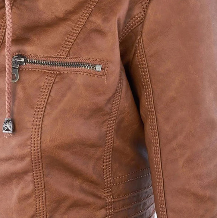 Gabrielle | Women's Hooded Moto Jacket with Zip Front