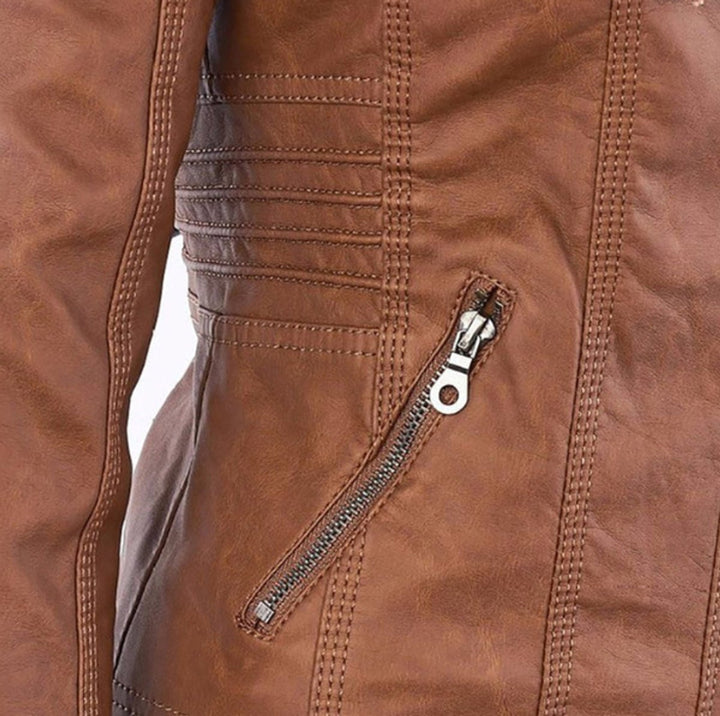 Gabrielle | Women's Hooded Moto Jacket with Zip Front