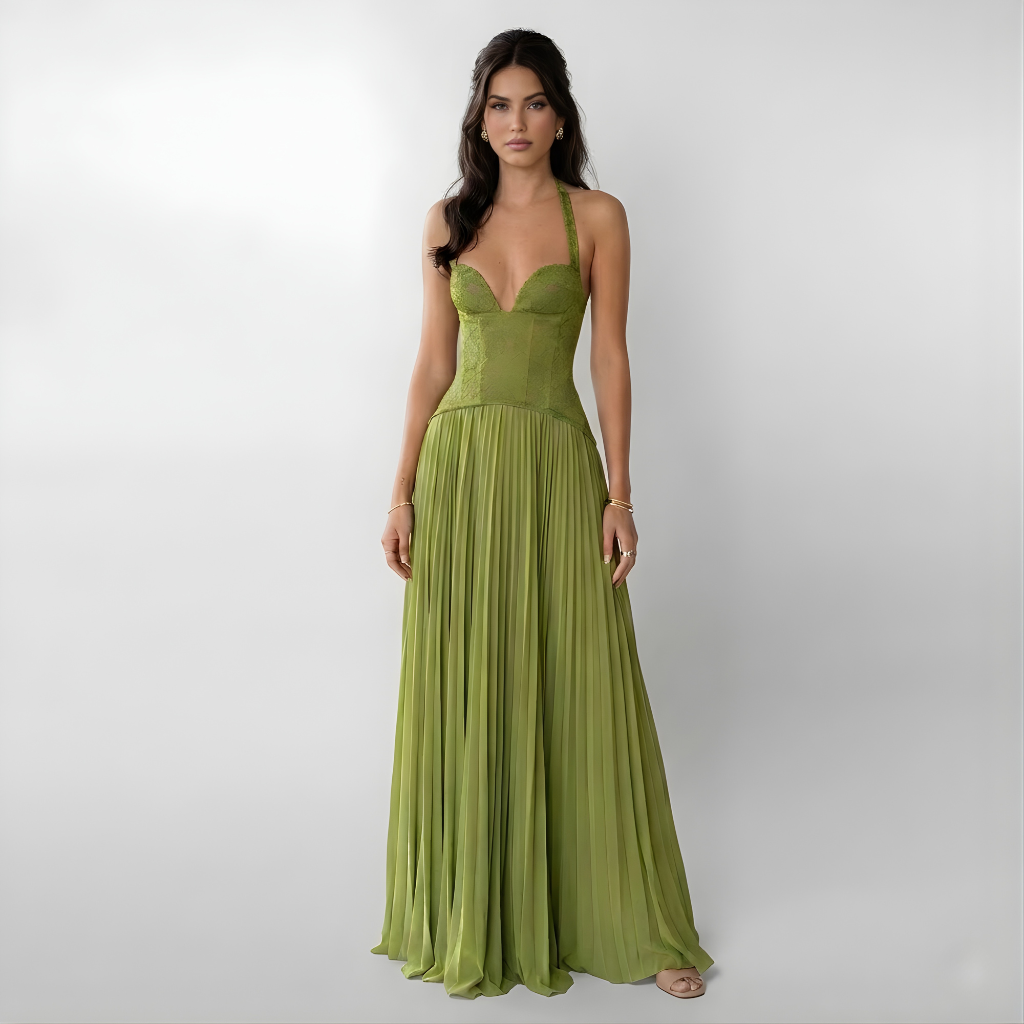 womens-lace-blend-maxi-dress-with-pleated-skirt-and-halter-neck-1