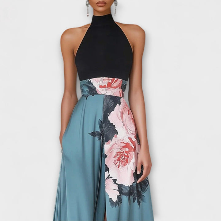 womens-maxi-dress-in-polyester-with-halter-neck-and-front-slit-1