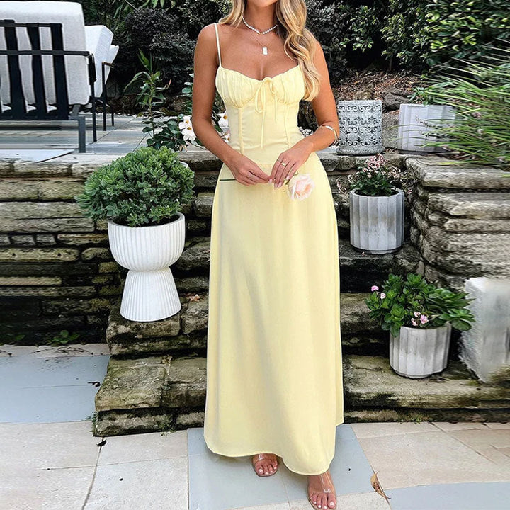 womens-maxi-dress-in-woven-material-with-ruched-bodice-and-spaghetti-straps-2