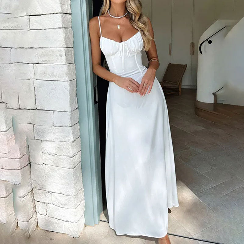 womens-maxi-dress-in-woven-material-with-ruched-bodice-and-straps-1
