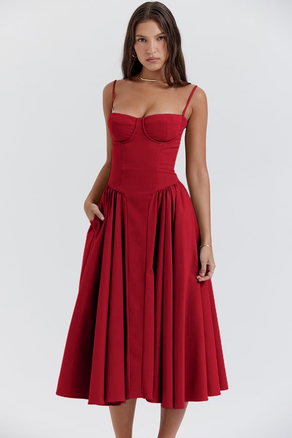 womens-midi-dress-in-woven-material-with-bust-seams-and-pockets-10