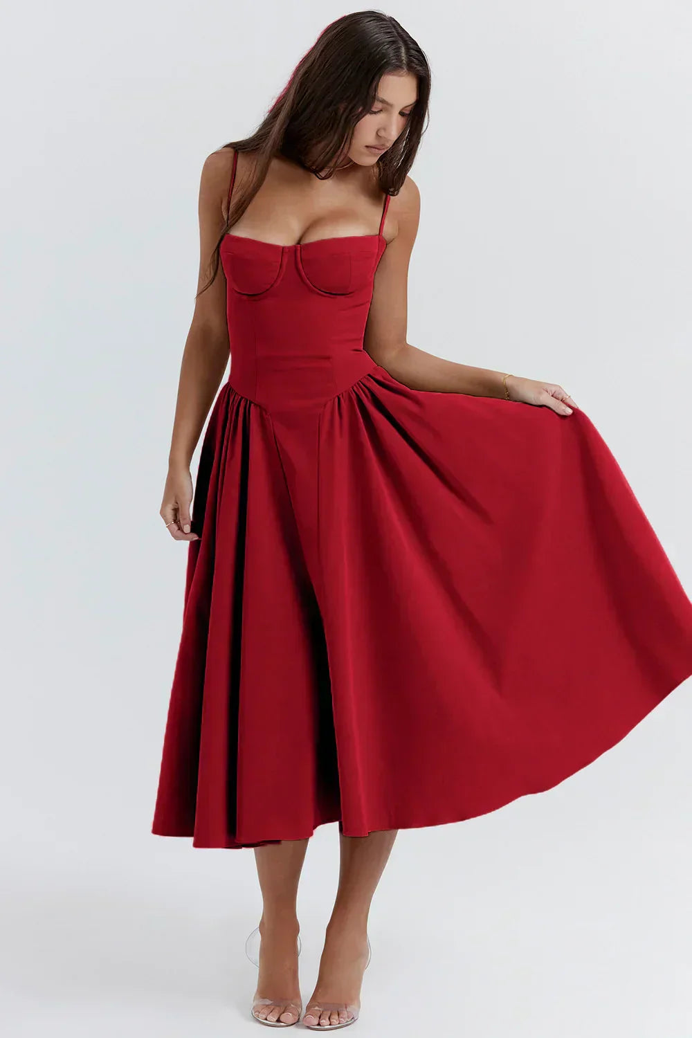 womens-midi-dress-in-woven-material-with-bust-seams-and-pockets-11