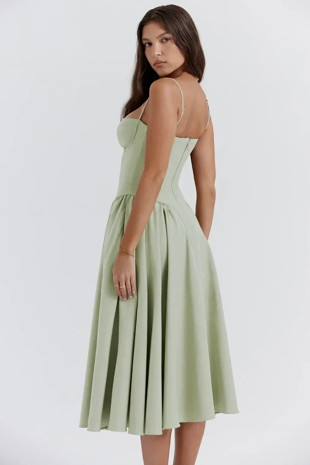 womens-midi-dress-in-woven-material-with-bust-seams-and-pockets-5