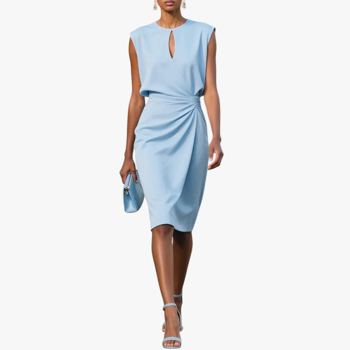 womens-midi-dress-in-woven-material-with-keyhole-neck-and-side-pleats-1