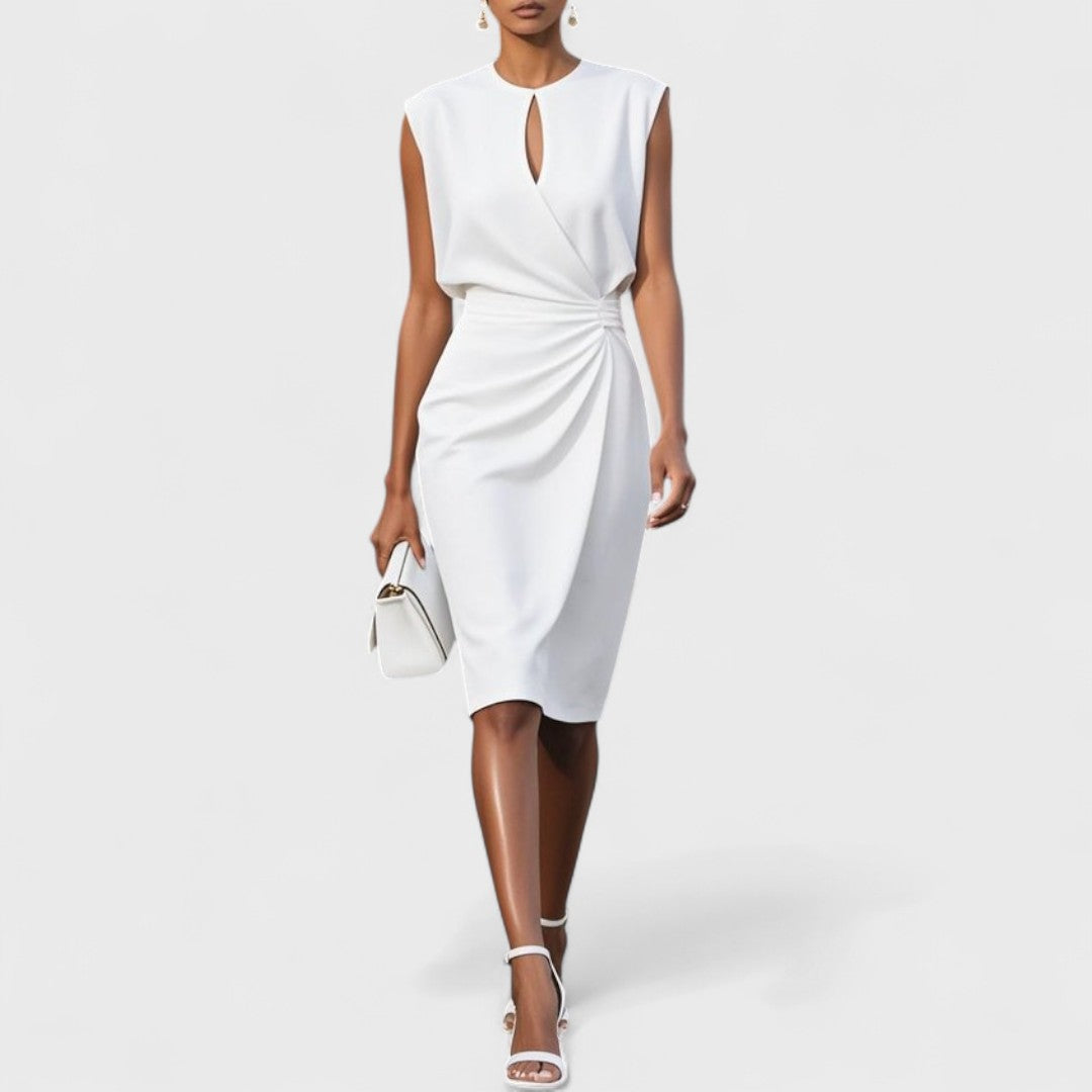 womens-midi-dress-in-woven-material-with-keyhole-neck-and-side-pleats-2