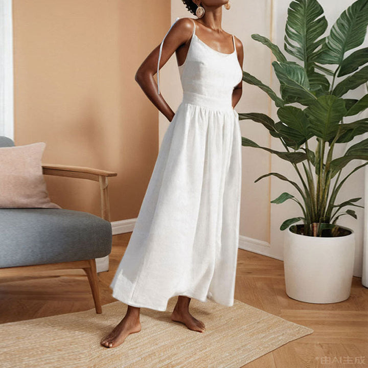 womens-midi-dress-in-woven-material-with-tie-straps-and-side-slit-5