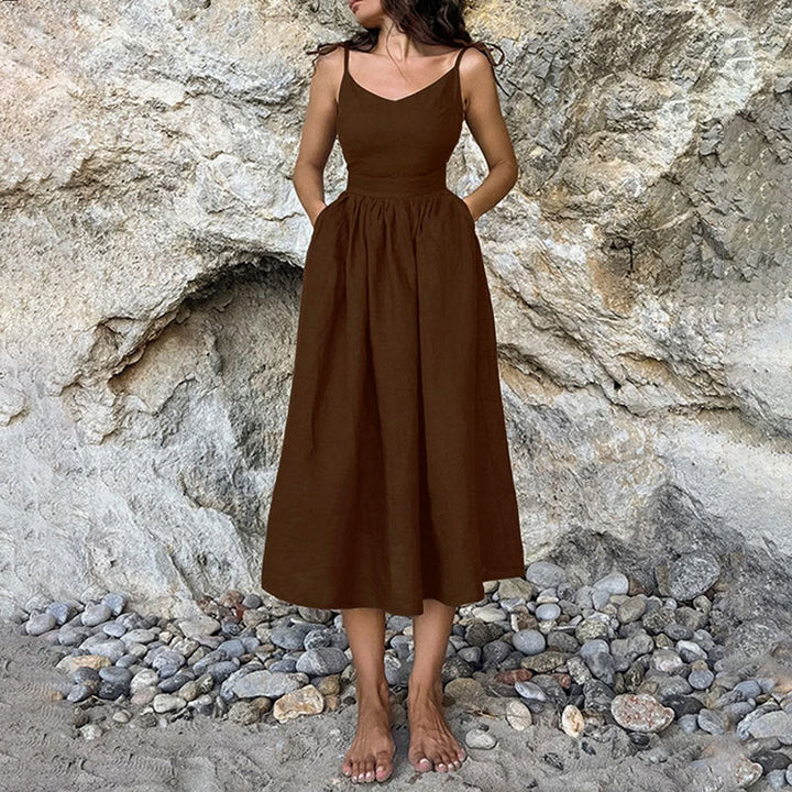womens-midi-dress-in-woven-material-with-tie-straps-and-side-slit-6