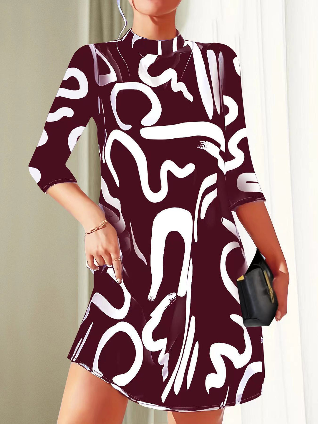 womens-mini-dress-in-knit-with-abstract-print-and-keyhole-back-5