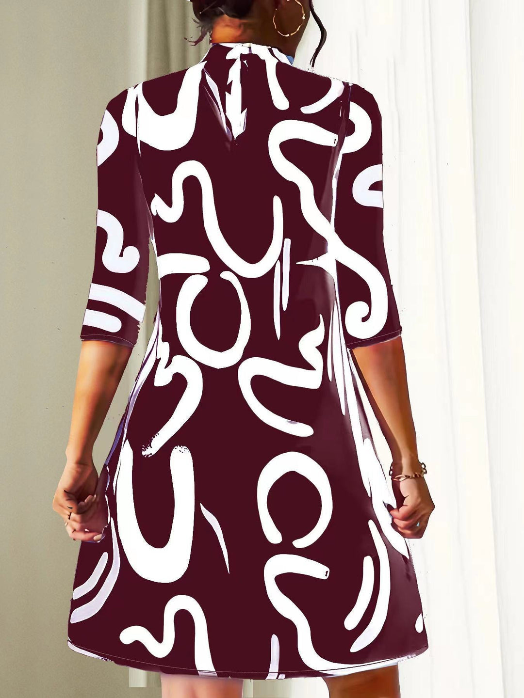 womens-mini-dress-in-knit-with-abstract-print-and-keyhole-back-6