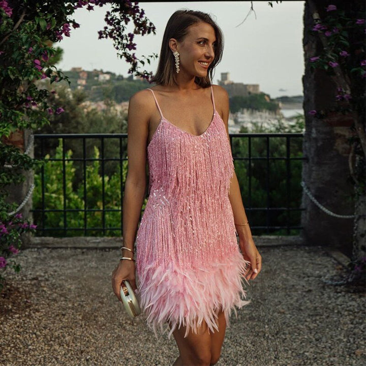 womens-party-mini-dress-with-sequin-mesh-and-feather-hem-8