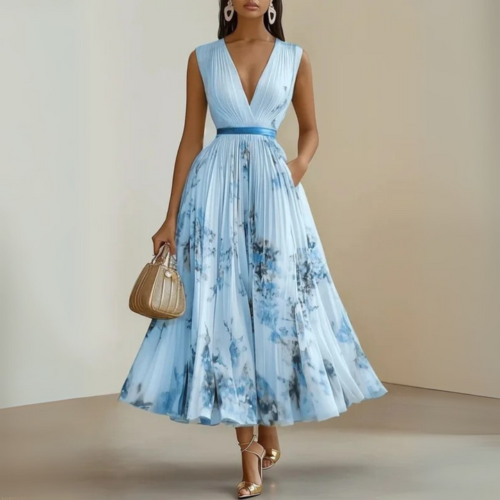 womens-pleated-chiffon-maxi-dress-with-v-neck-and-pockets-4