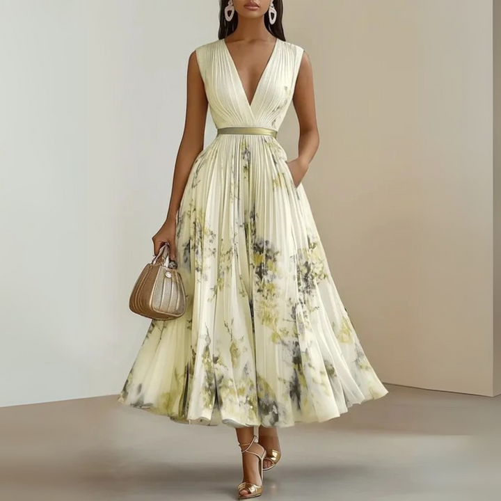 womens-pleated-chiffon-maxi-dress-with-v-neck-and-pockets-5