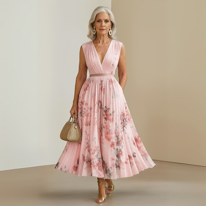 womens-pleated-chiffon-maxi-dress-with-v-neck-and-pockets-9