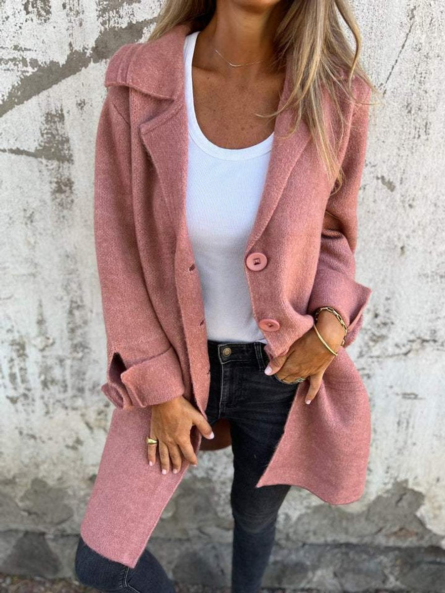 Delia | Women's Longline Open-Front Textured Coat with Patch Pockets
