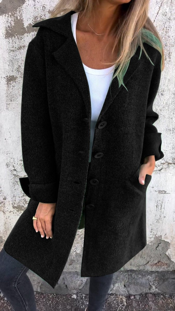 Delia | Women's Longline Open-Front Textured Coat with Patch Pockets