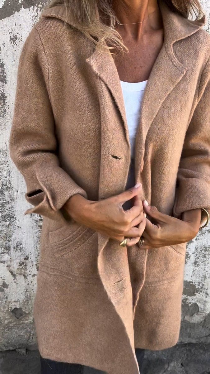 Delia | Women's Longline Open-Front Textured Coat with Patch Pockets