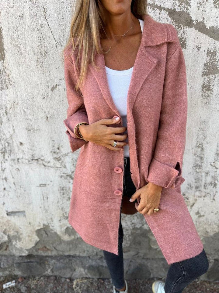 Delia | Women's Longline Open-Front Textured Coat with Patch Pockets