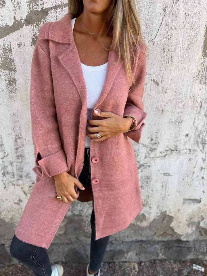 Delia | Women's Longline Open-Front Textured Coat with Patch Pockets