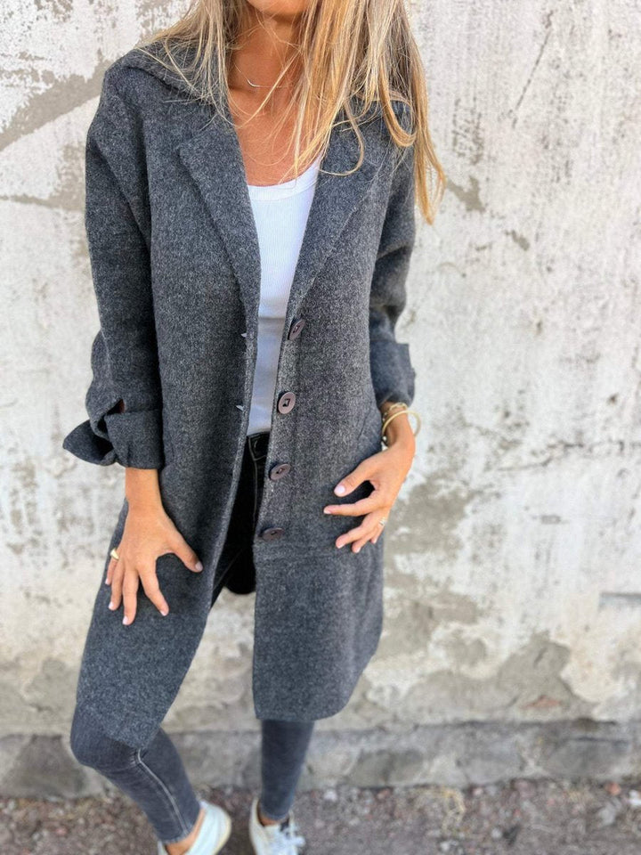 Delia | Women's Longline Open-Front Textured Coat with Patch Pockets