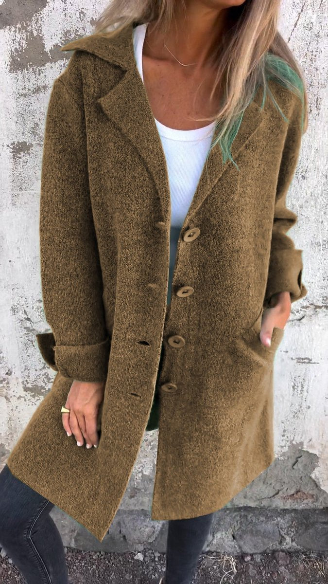 Delia | Women's Longline Open-Front Textured Coat with Patch Pockets