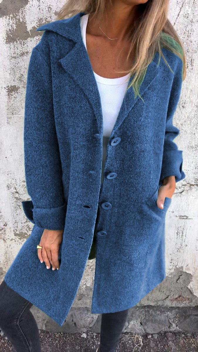 Delia | Women's Longline Open-Front Textured Coat with Patch Pockets
