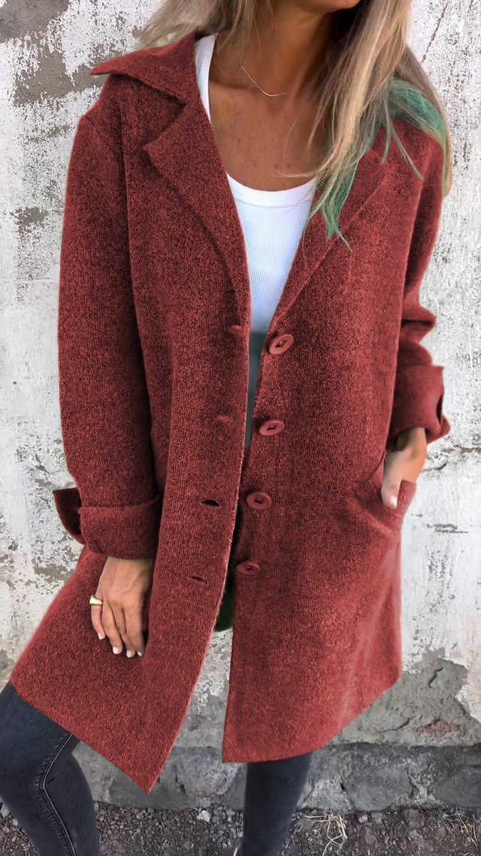 Delia | Women's Longline Open-Front Textured Coat with Patch Pockets