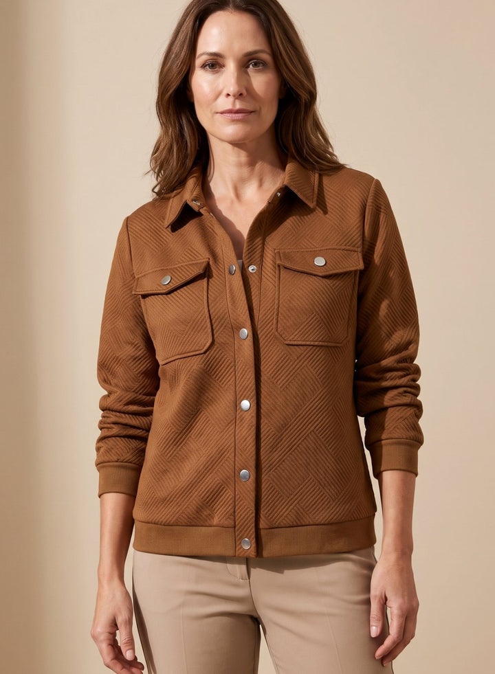 Anouk | Women's Zip-Front Shirt Jacket with Chest Pockets and Ribbed Hem
