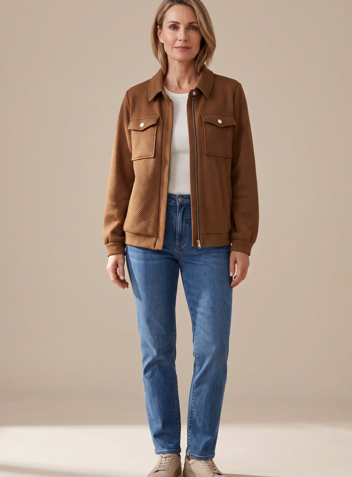 Anouk | Women's Zip-Front Shirt Jacket with Chest Pockets and Ribbed Hem