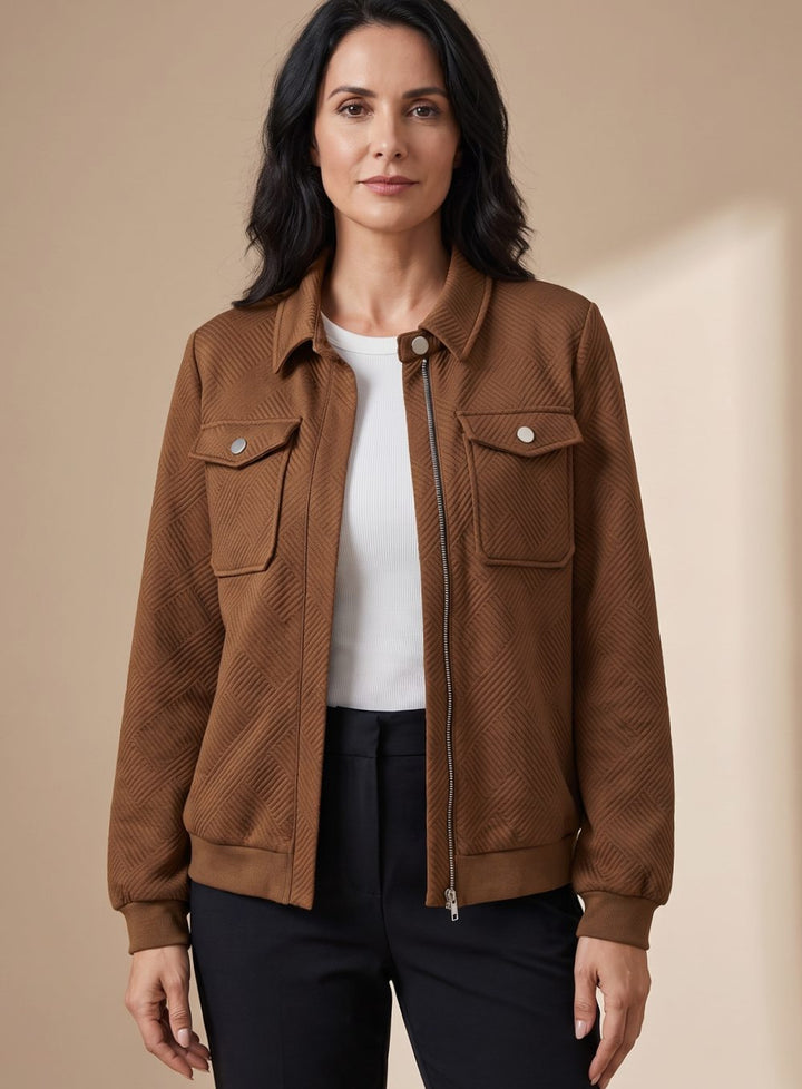 Anouk | Women's Zip-Front Shirt Jacket with Chest Pockets and Ribbed Hem